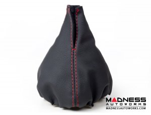 FIAT 500 Gear Shift Boot - Black Italy - Black Leather w/ Red Stitching + MADNESS Logo